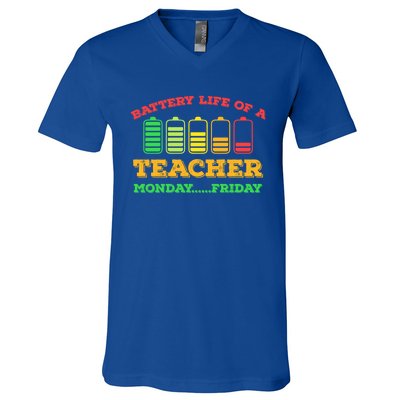 Battery Life Of A Teacher Battery Teacher Battery Life Cool Gift V-Neck T-Shirt