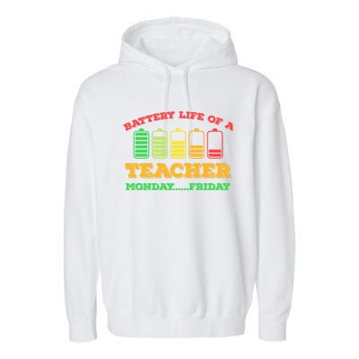 Battery Life Of A Teacher Battery Teacher Battery Life Cool Gift Garment-Dyed Fleece Hoodie