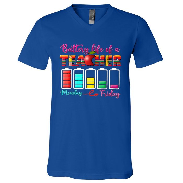 Battery Life Of A Teacher Best Teacher Serape Teacher Great Gift V-Neck T-Shirt