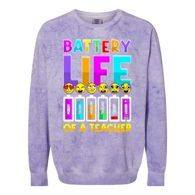 Battery Life Of A Teacher Days Of The Week Funny Emoticon Gift Colorblast Crewneck Sweatshirt