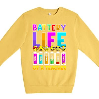 Battery Life Of A Teacher Days Of The Week Funny Emoticon Gift Premium Crewneck Sweatshirt