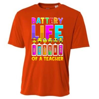 Battery Life Of A Teacher Days Of The Week Funny Emoticon Gift Cooling Performance Crew T-Shirt