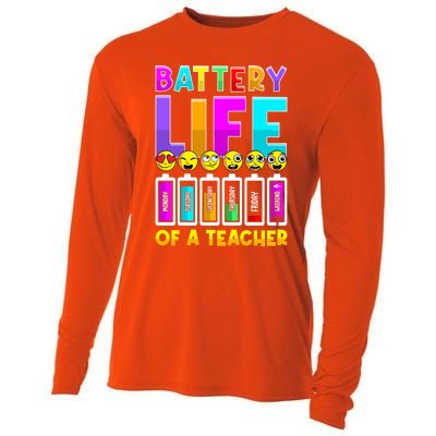 Battery Life Of A Teacher Days Of The Week Funny Emoticon Gift Cooling Performance Long Sleeve Crew