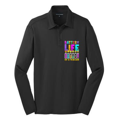 Battery Life Of A Teacher Days Of The Week Funny Emoticon Gift Silk Touch Performance Long Sleeve Polo