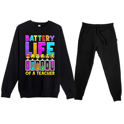 Battery Life Of A Teacher Days Of The Week Funny Emoticon Gift Premium Crewneck Sweatsuit Set