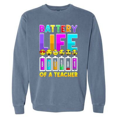 Battery Life Of A Teacher Days Of The Week Funny Emoticon Gift Garment-Dyed Sweatshirt