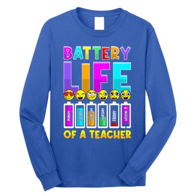 Battery Life Of A Teacher Days Of The Week Funny Emoticon Gift Long Sleeve Shirt