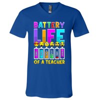 Battery Life Of A Teacher Days Of The Week Funny Emoticon Gift V-Neck T-Shirt