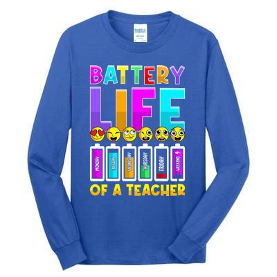 Battery Life Of A Teacher Days Of The Week Funny Emoticon Gift Tall Long Sleeve T-Shirt