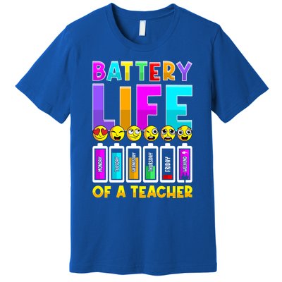 Battery Life Of A Teacher Days Of The Week Funny Emoticon Gift Premium T-Shirt