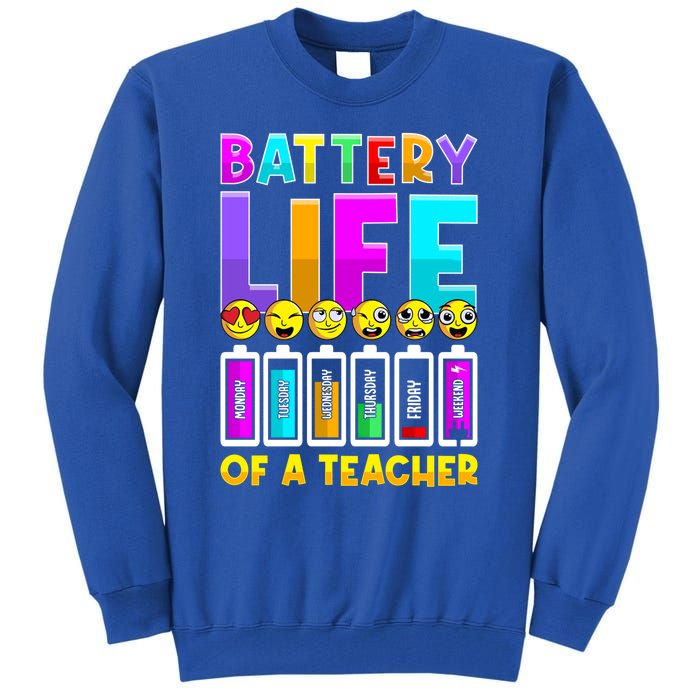 Battery Life Of A Teacher Days Of The Week Funny Emoticon Gift Tall Sweatshirt