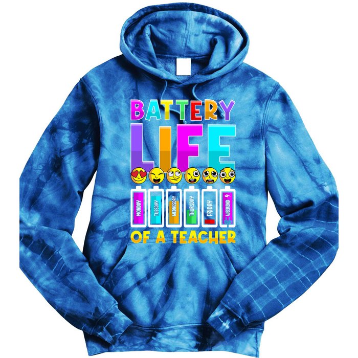 Battery Life Of A Teacher Days Of The Week Funny Emoticon Gift Tie Dye Hoodie