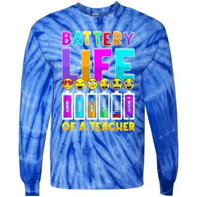 Battery Life Of A Teacher Days Of The Week Funny Emoticon Gift Tie-Dye Long Sleeve Shirt