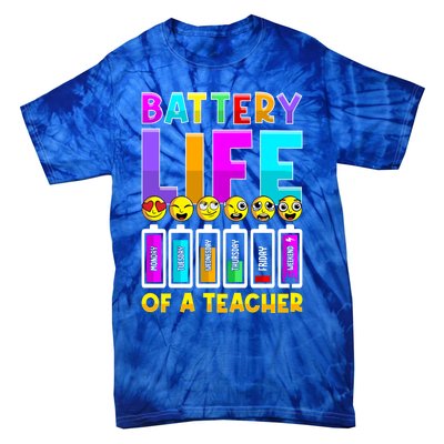 Battery Life Of A Teacher Days Of The Week Funny Emoticon Gift Tie-Dye T-Shirt