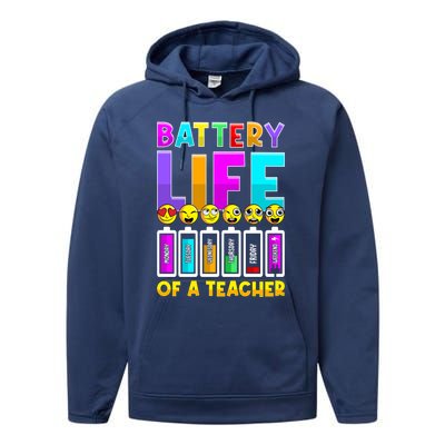 Battery Life Of A Teacher Days Of The Week Funny Emoticon Gift Performance Fleece Hoodie