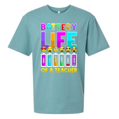 Battery Life Of A Teacher Days Of The Week Funny Emoticon Gift Sueded Cloud Jersey T-Shirt