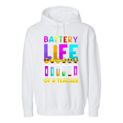 Battery Life Of A Teacher Days Of The Week Funny Emoticon Gift Garment-Dyed Fleece Hoodie