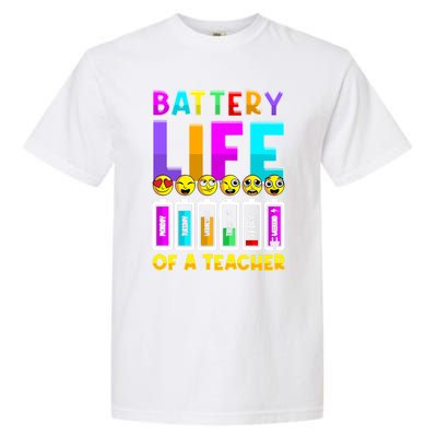 Battery Life Of A Teacher Days Of The Week Funny Emoticon Gift Garment-Dyed Heavyweight T-Shirt