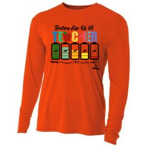 Battery Life Of A Teacher Funny School Classroom Gift Cooling Performance Long Sleeve Crew