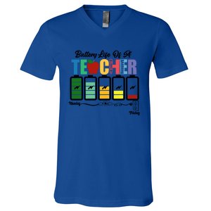 Battery Life Of A Teacher Funny School Classroom Gift V-Neck T-Shirt