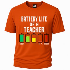 Battery Life Of A Teacher Funny Teaching Days Monday Friday Gift Cooling Performance Crew T-Shirt