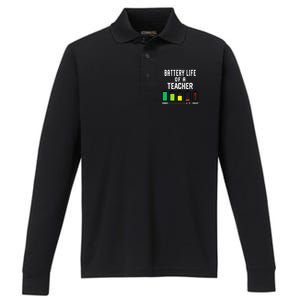 Battery Life Of A Teacher Funny Teaching Days Monday Friday Gift Performance Long Sleeve Polo