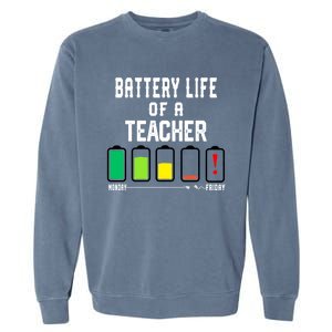 Battery Life Of A Teacher Funny Teaching Days Monday Friday Gift Garment-Dyed Sweatshirt