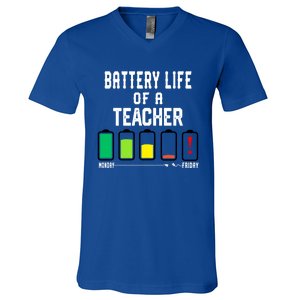 Battery Life Of A Teacher Funny Teaching Days Monday Friday Gift V-Neck T-Shirt