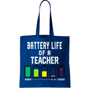 Battery Life Of A Teacher Funny Teaching Days Monday Friday Gift Tote Bag