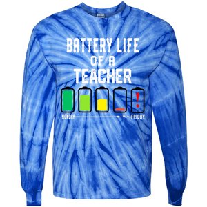 Battery Life Of A Teacher Funny Teaching Days Monday Friday Gift Tie-Dye Long Sleeve Shirt