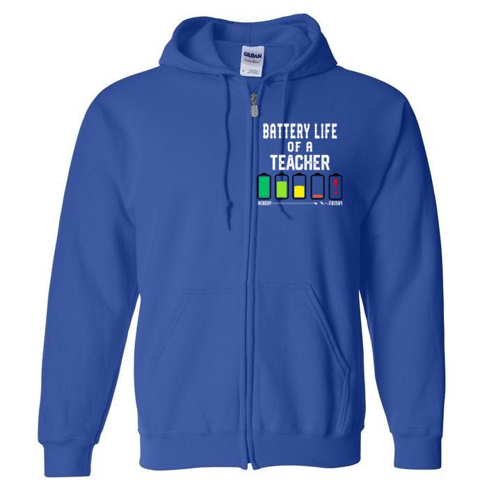 Battery Life Of A Teacher Funny Teaching Days Monday Friday Gift Full Zip Hoodie