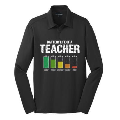 Battery Life Of A Teacher Pun Teaching Joke Teach Coworker Gift Silk Touch Performance Long Sleeve Polo