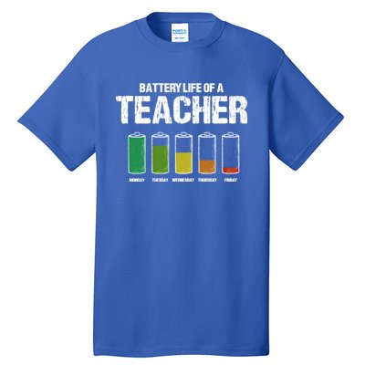 Battery Life Of A Teacher Pun Teaching Joke Teach Coworker Gift Tall T-Shirt