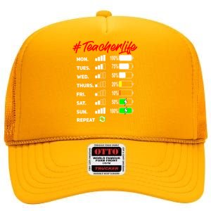 Battery Life Of A Teacher Funny Gift #Teacherlife Funny Gift Virtual Cool Gift High Crown Mesh Back Trucker Hat