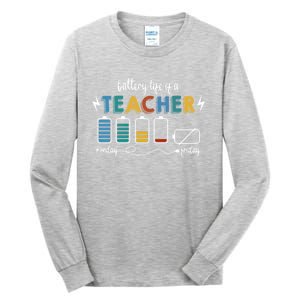 Battery Life Of A Teacher Funny Gift Tall Long Sleeve T-Shirt