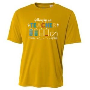 Battery Life Of A Teacher Funny Gift Cooling Performance Crew T-Shirt