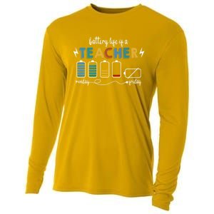 Battery Life Of A Teacher Funny Gift Cooling Performance Long Sleeve Crew