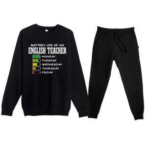 Battery Life Of An English Teacher Employee Funny Cute Gift Premium Crewneck Sweatsuit Set