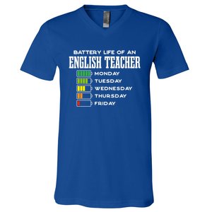 Battery Life Of An English Teacher Employee Funny Cute Gift V-Neck T-Shirt