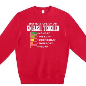 Battery Life Of An English Teacher Employee Funny Cute Gift Premium Crewneck Sweatshirt