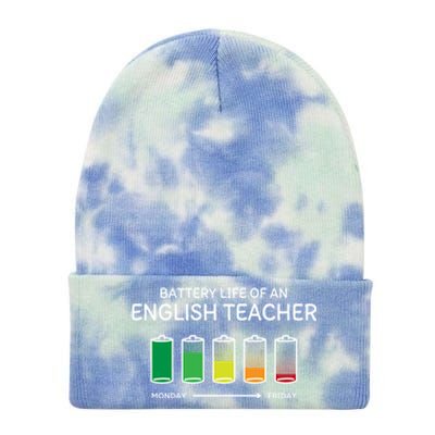 Battery Life Of An English Teacher Friends Funny Gift Tie Dye 12in Knit Beanie