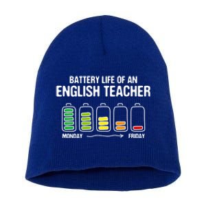 Battery Life Of An English Teacher Funny Language Instructor Gift Short Acrylic Beanie