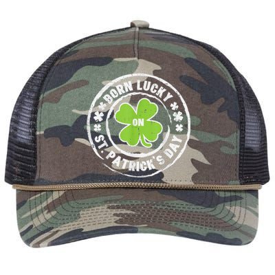 Born Lucky On St Patricks Day Birthday Bday   s Retro Rope Trucker Hat Cap