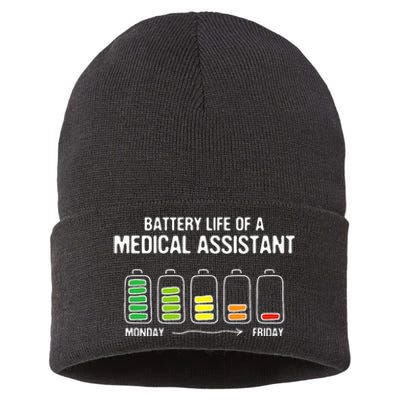 Battery Life of a Medical Assistant Funny CMA Joke Sustainable Knit Beanie