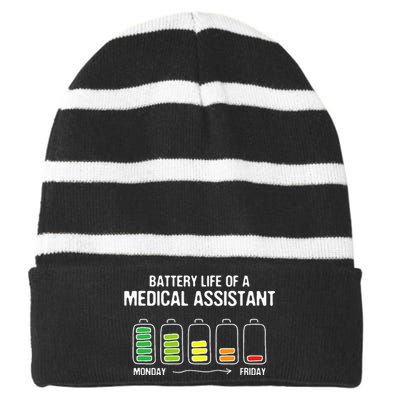 Battery Life of a Medical Assistant Funny CMA Joke Striped Beanie with Solid Band