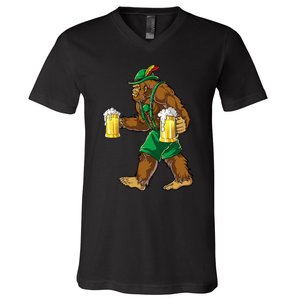 Bigfoot Lederhosen Oktoberfest Prost Beer Mug V-Neck T-Shirt