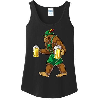 Bigfoot Lederhosen Oktoberfest Prost Beer Mug Ladies Essential Tank