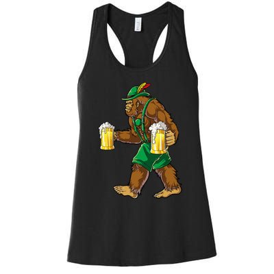 Bigfoot Lederhosen Oktoberfest Prost Beer Mug Women's Racerback Tank