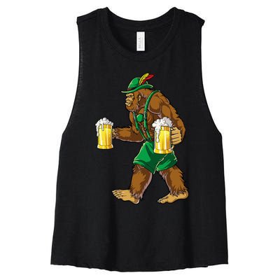 Bigfoot Lederhosen Oktoberfest Prost Beer Mug Women's Racerback Cropped Tank