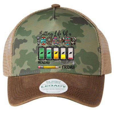 Battery Life Of A Teacher Monday To Friday Funny Teacher Life Back To School Legacy Tie Dye Trucker Hat